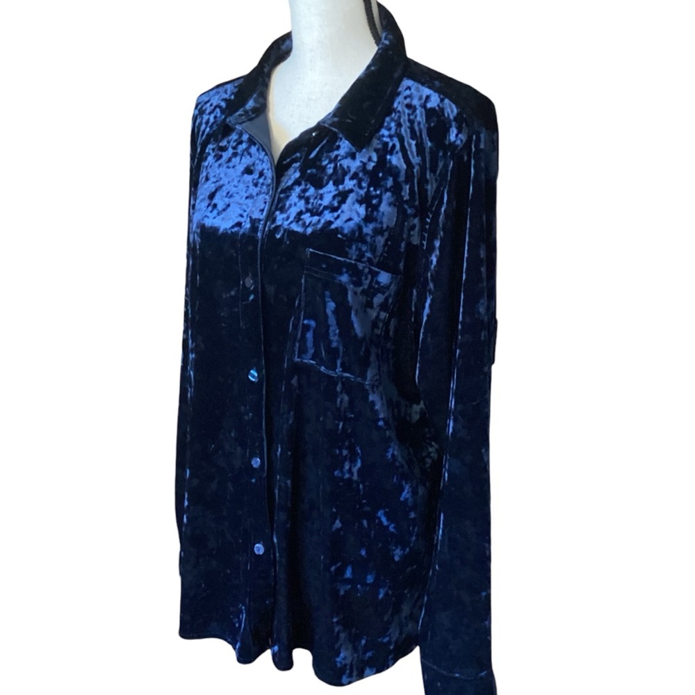 Encore by‎ Idina Menzel Women's Velvet Knit Button Front Blue Blouse Size XL QVC